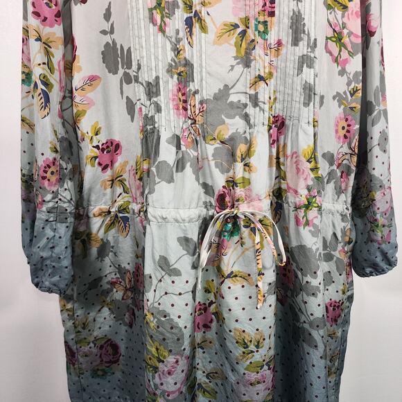 Johnny Was 100% Silk Knee Length Dress Drawstring Waist Pleated Floral Large - Picture 6 of 9